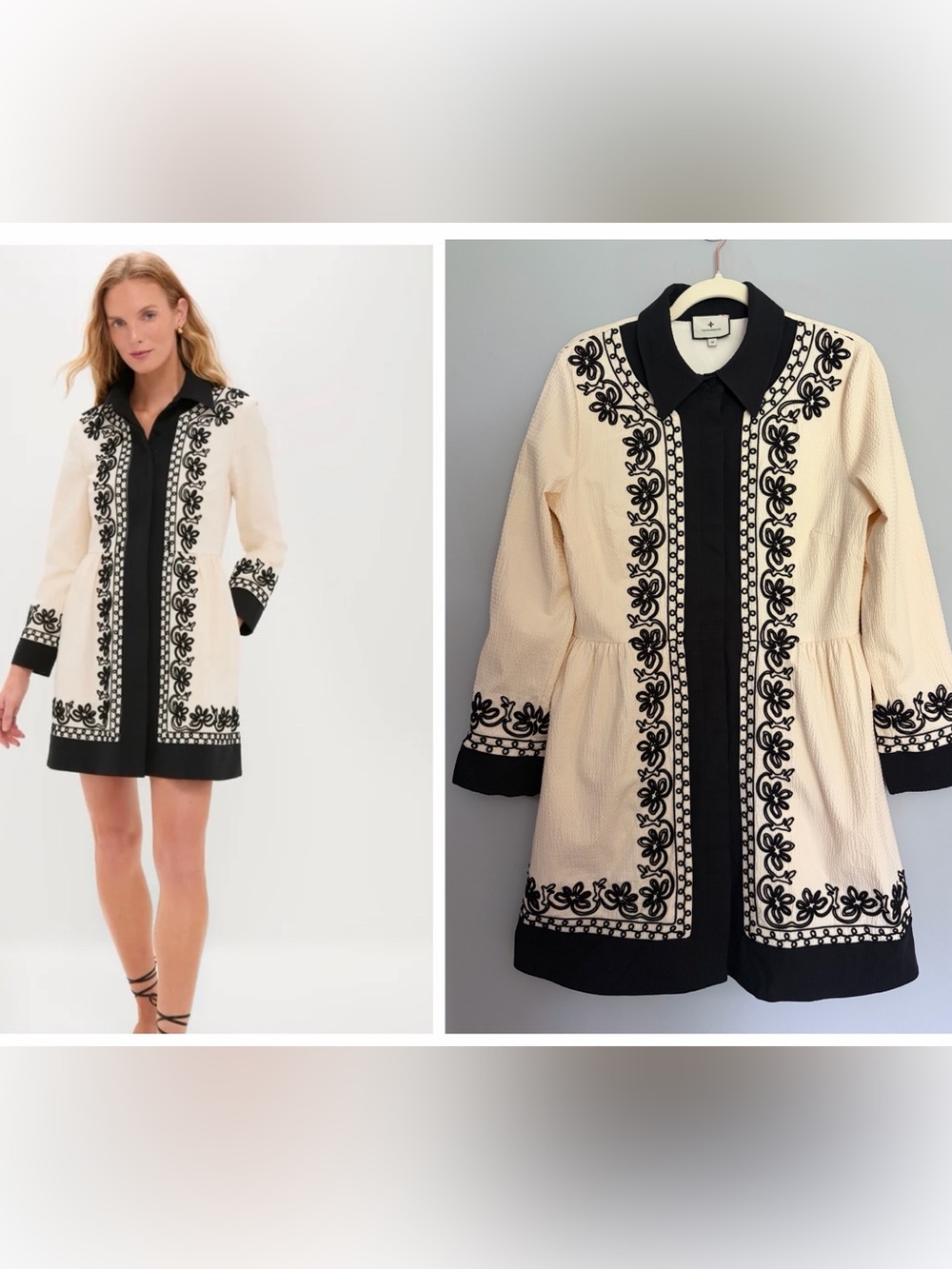 Tuckernuck Soutache Mini Chloe Dress Size M Cream Black Embroidered Cotton